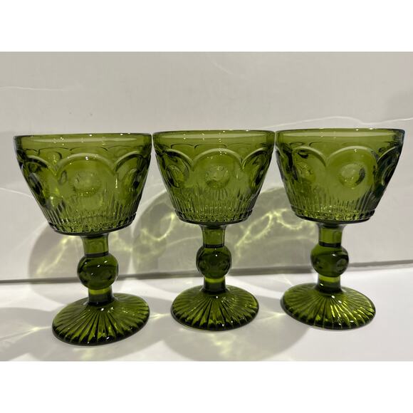 VTG St. Genevieve Green Wine Glass Bartlett Collins. Approx. 4 3/4” Tall SET 3 - Picture 1 of 3